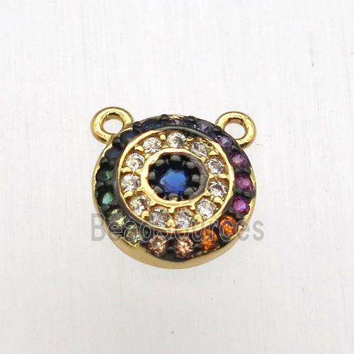 copper circle pendant pave zircon with 2loops, gold plated