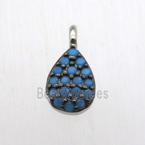 copper teardrop pendant pave zircon, platinum plated