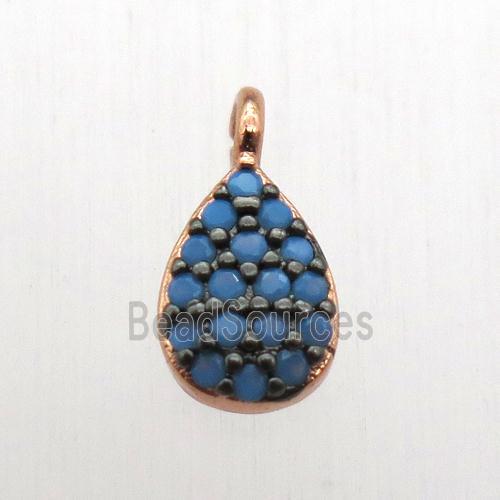 copper teardrop pendant pave zircon, rose gold