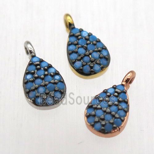 copper teardrop pendant pave zircon, turq, mixed