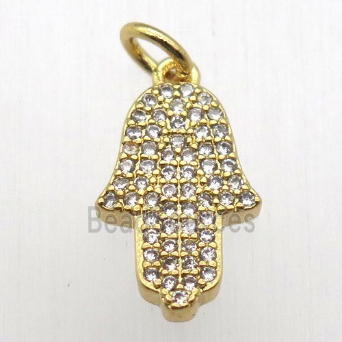 copper hamsahand pendant pave zircon, gold plated