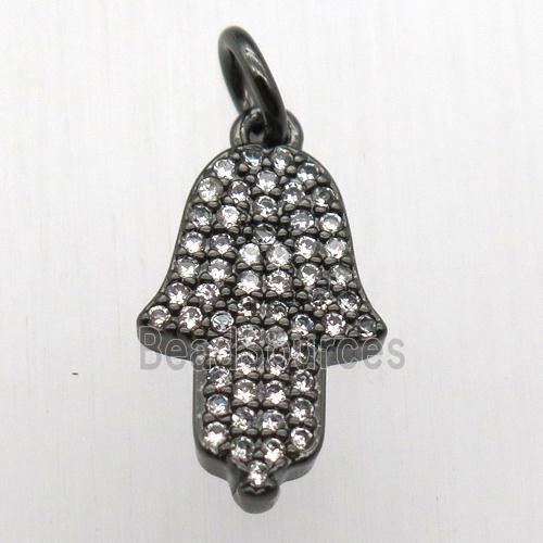 copper hamsahand pendant pave zircon, black plated