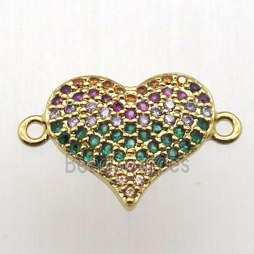 copper heart connector pave zircon, gold plated