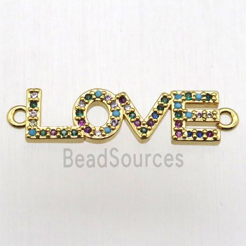 copper LOVE connector pave zircon, gold plated