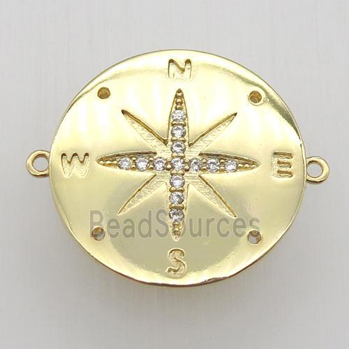 copper pendant pave zircon, compass, gold plated