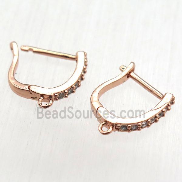 copper Latchback Earrings pave zircon, rose gold