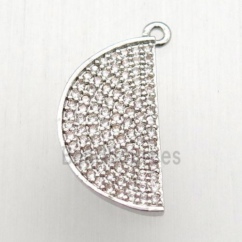 copper moon pendant pave zircon, platinum plated