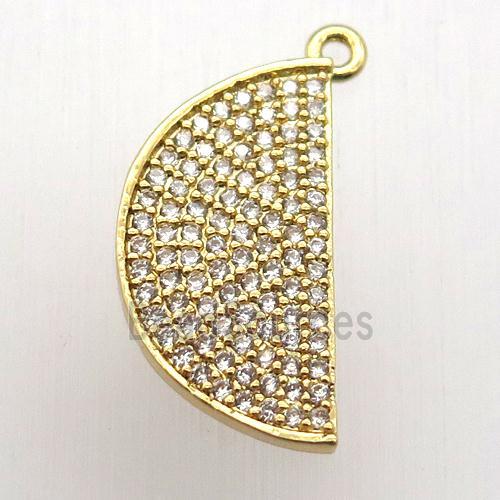 copper moon pendant pave zircon, gold plated