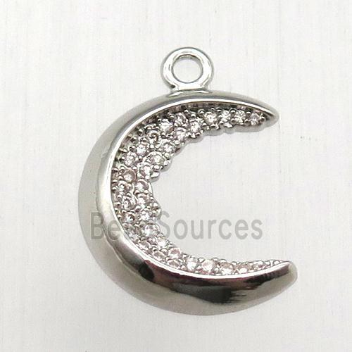 copper moon pendant pave zircon, platinum plated