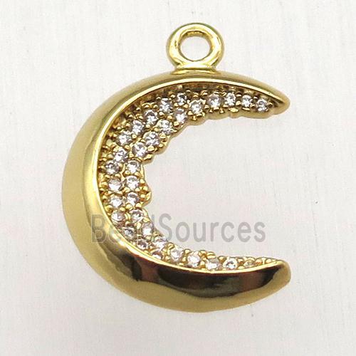 copper moon pendant pave zircon, gold plated