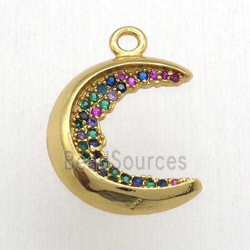 copper moon pendant pave zircon, gold plated