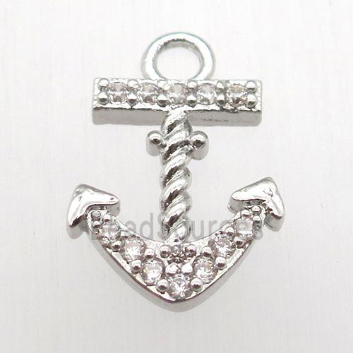 copper anchor pendant pave zircon, platinum plated