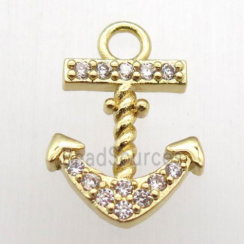 copper anchor pendant pave zircon, gold plated