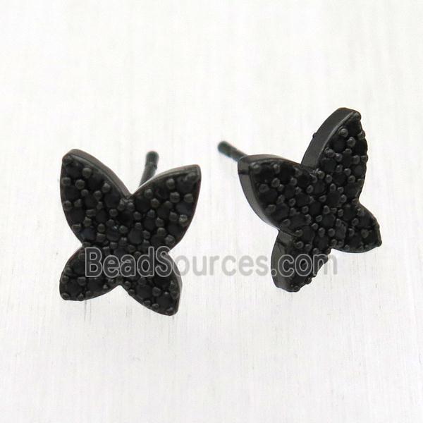 copper butterfly Stud Earrings pave zircon, black plated