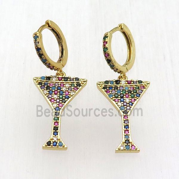 copper cup Hoop Earrings pave zircon, gold plated