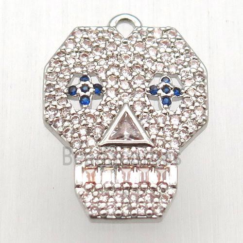 copper skull pendant pave zircon, platinum plated