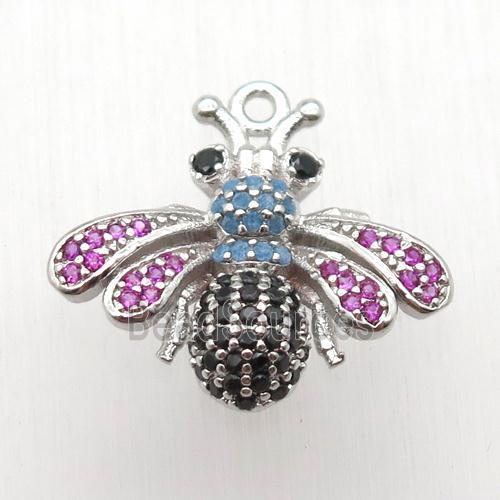 copper honeybee pendant paved zircon, platinum plated