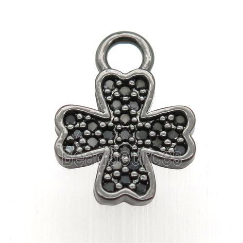 copper clover pendant paved zircon, black plated