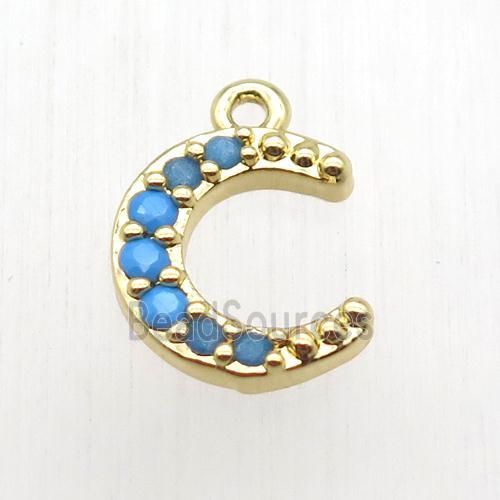 copper crescent moon pendant paved zircon, gold plated