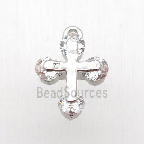 copper cross pendant paved zircon, platinum plated