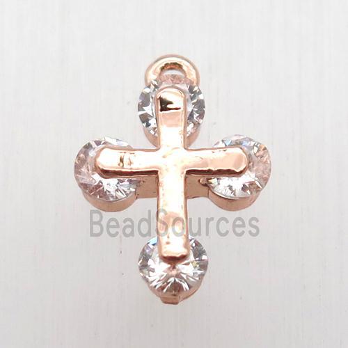 copper cross pendant paved zircon, rose gold