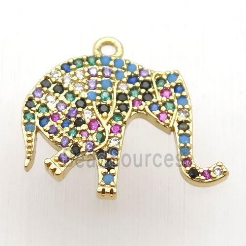 copper elephant pendant paved zircon, gold plated