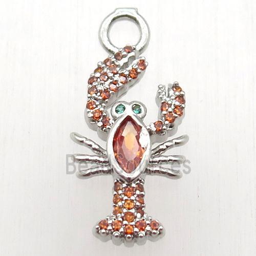 copper pendant paved zircon, zodiac crab, platinum plated