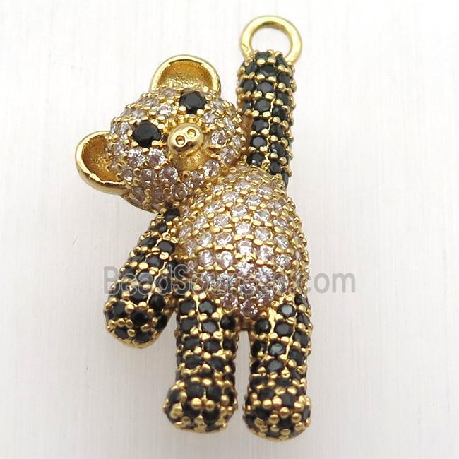 copper panda pendant paved zircon, gold plated