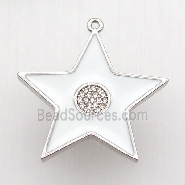 copper star pendant paved zircon, white enameling, platinum plated