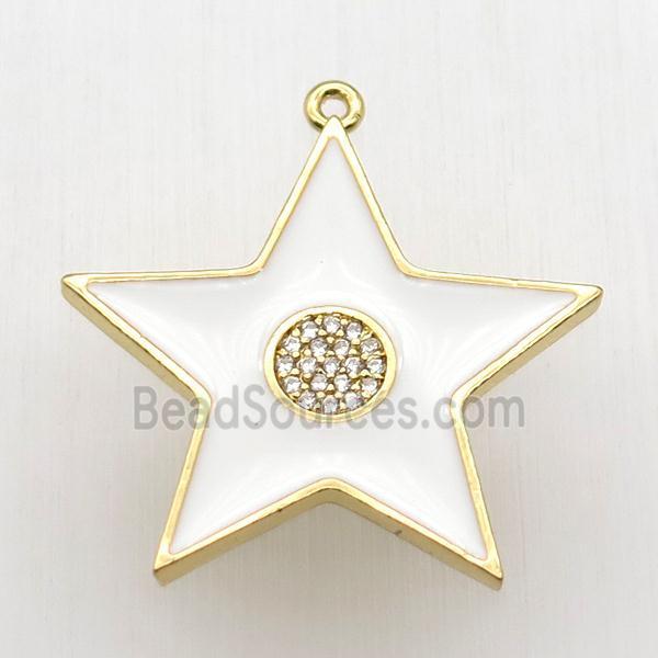 copper star pendant paved zircon, white enameling, gold plated