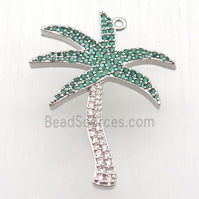 copper coconut tree pendant paved zircon, platinum plated