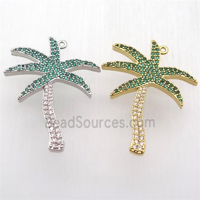 copper coconut tree pendant paved zircon, mixed color