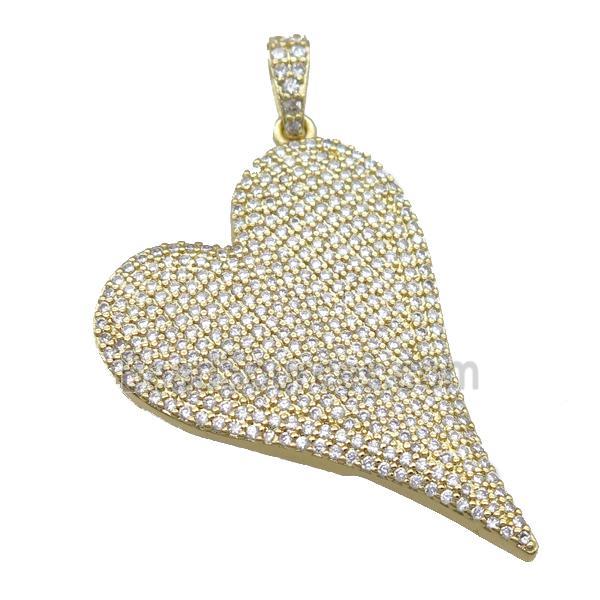 copper heart pendant paved zircon, gold plated