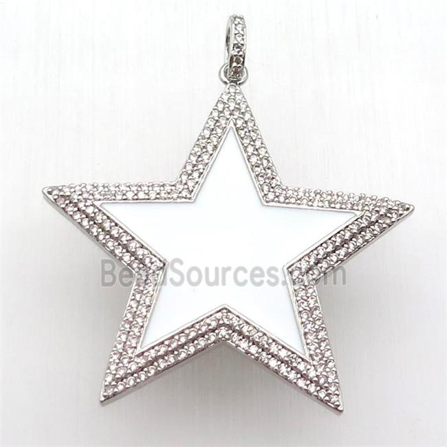 copper star pendant paved zircon, white enameling, platinum plated