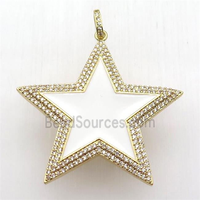 copper star pendant paved zircon, white enameling, gold plated