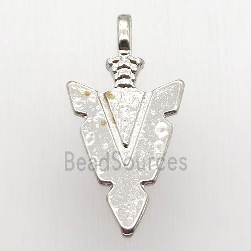 copper arrowhead pendant, platinum plated