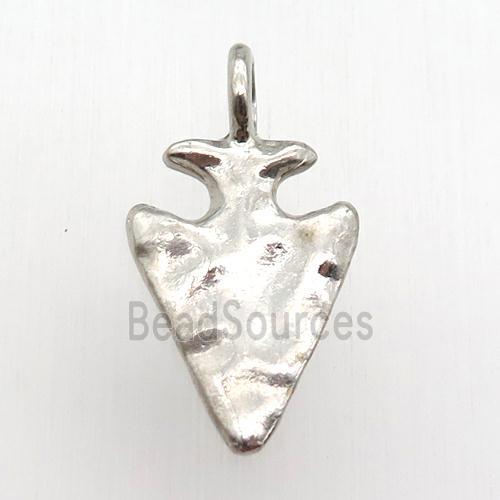 hammered copper arrowhead pendant, platinum plated