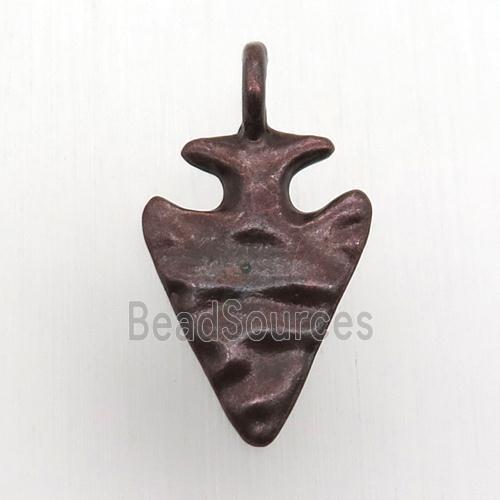 hammered copper arrowhead pendant, antique red