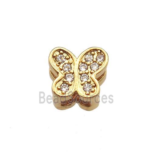 copper butterfly beads paved zircon, gold plated