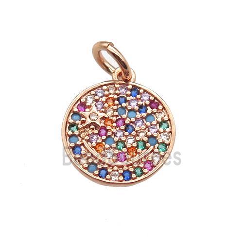 copper circle pendant paved zircon, rose gold