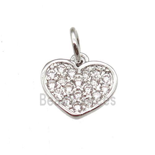 copper heart pendant paved zircon, platinum plated