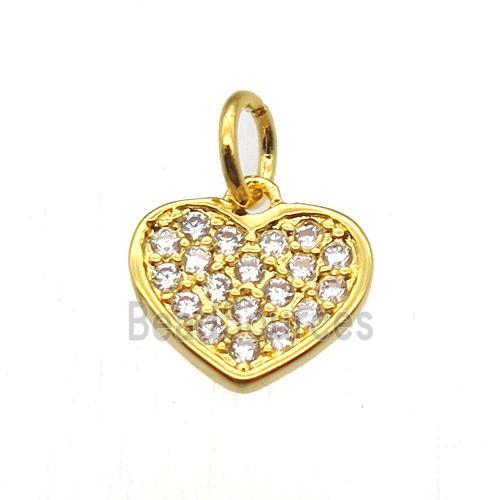 copper heart pendant paved zircon, gold plated