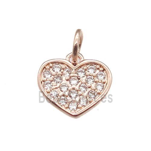 copper heart pendant paved zircon, rose gold