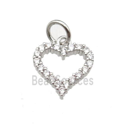 copper heart pendant paved zircon, platinum plated