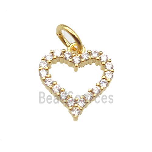 copper heart pendant paved zircon, gold plated