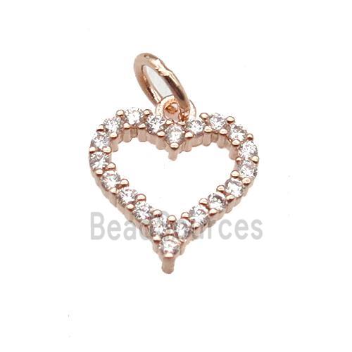 copper heart pendant paved zircon, rose gold