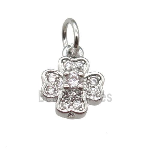 copper clover pendant paved zircon, platinum plated