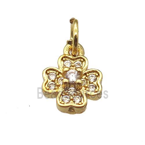 copper clover pendant paved zircon, gold plated