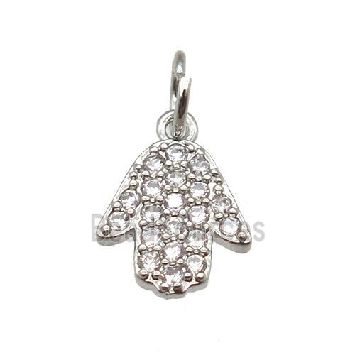 copper hamsahand pendant paved zircon, platinum plated