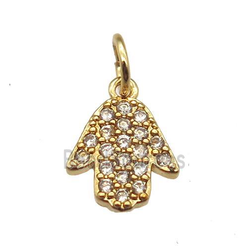 copper hamsahand pendant paved zircon, gold plated